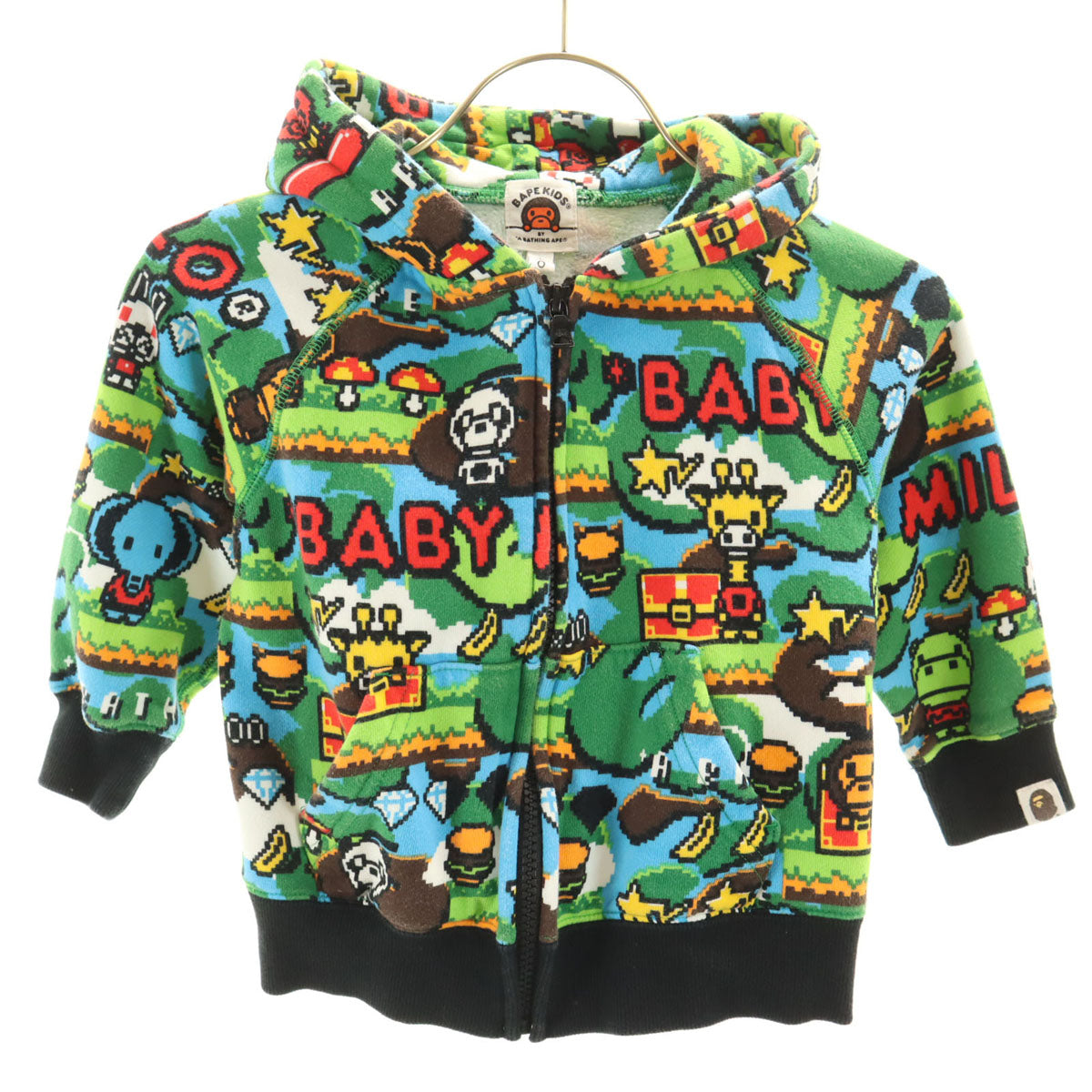 BAPE KIDS ベイプキッズ 長袖 スウェット ジップパーカー 100 水色 アベイシングエイプ キッズ