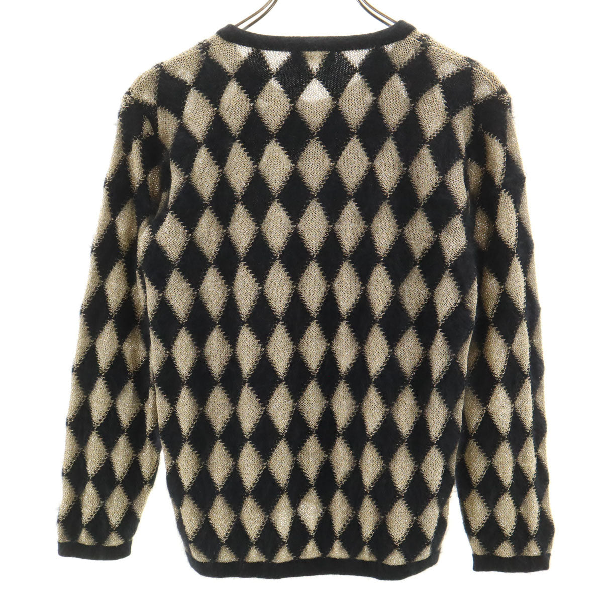 YVES SAINT LAURENT イヴサンローラン 90s オールド ダイヤ柄 長袖 ニットカーディガン 36 ブラック レディース