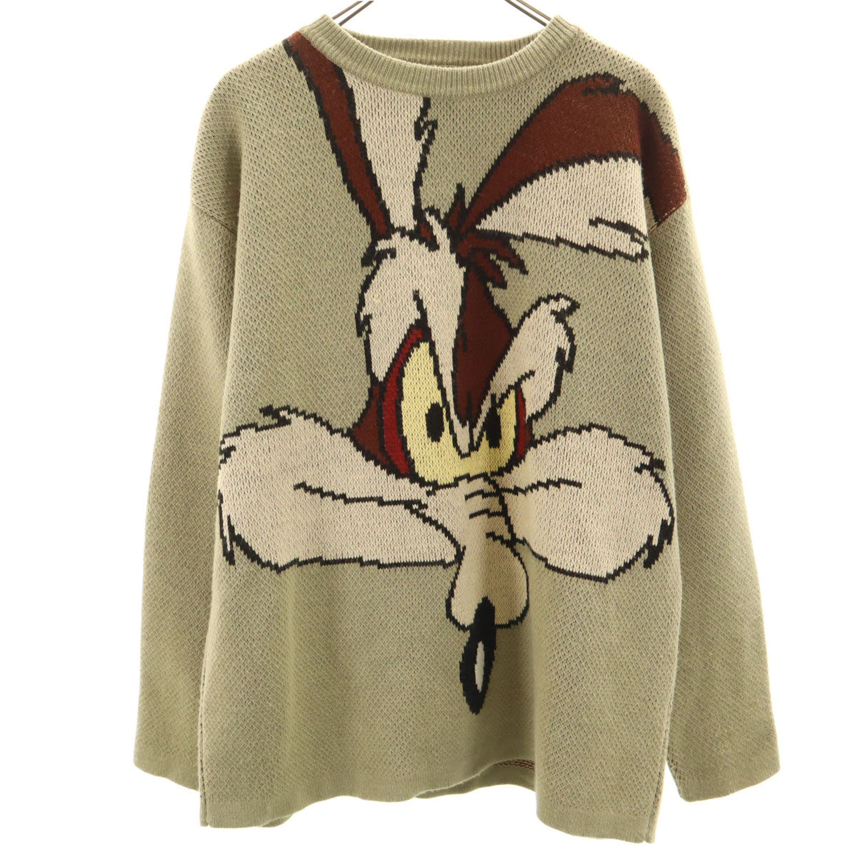 LOONEY TUNES ルーニーテューンズ 00s オールド ワイリー・コヨーテ 長袖 セーター XL オリーブ系 ニット メンズ
