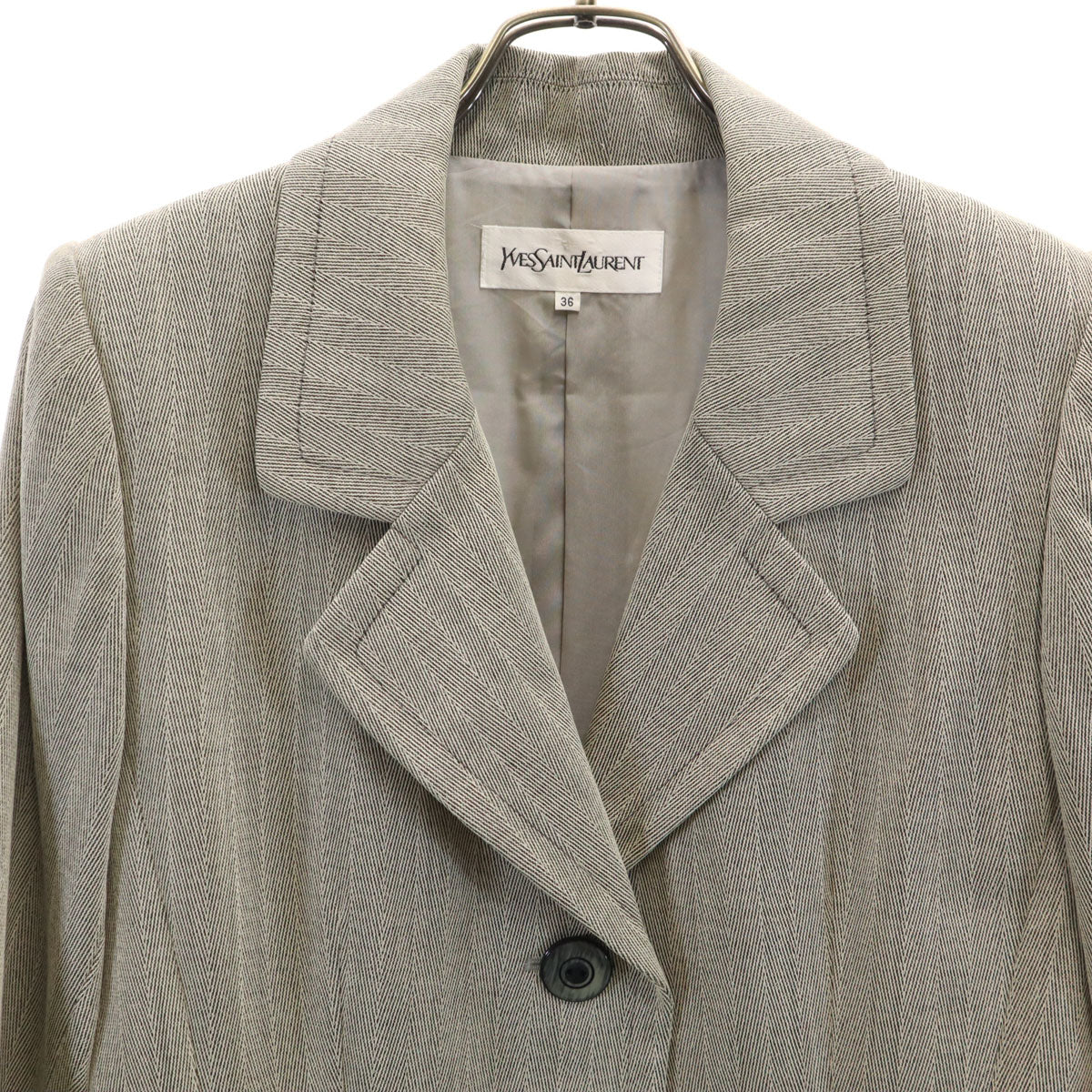 YVES SAINT LAURENT イヴサンローラン 90s オールド ヘリンボーン テーラードジャケット 36 グレー レディース