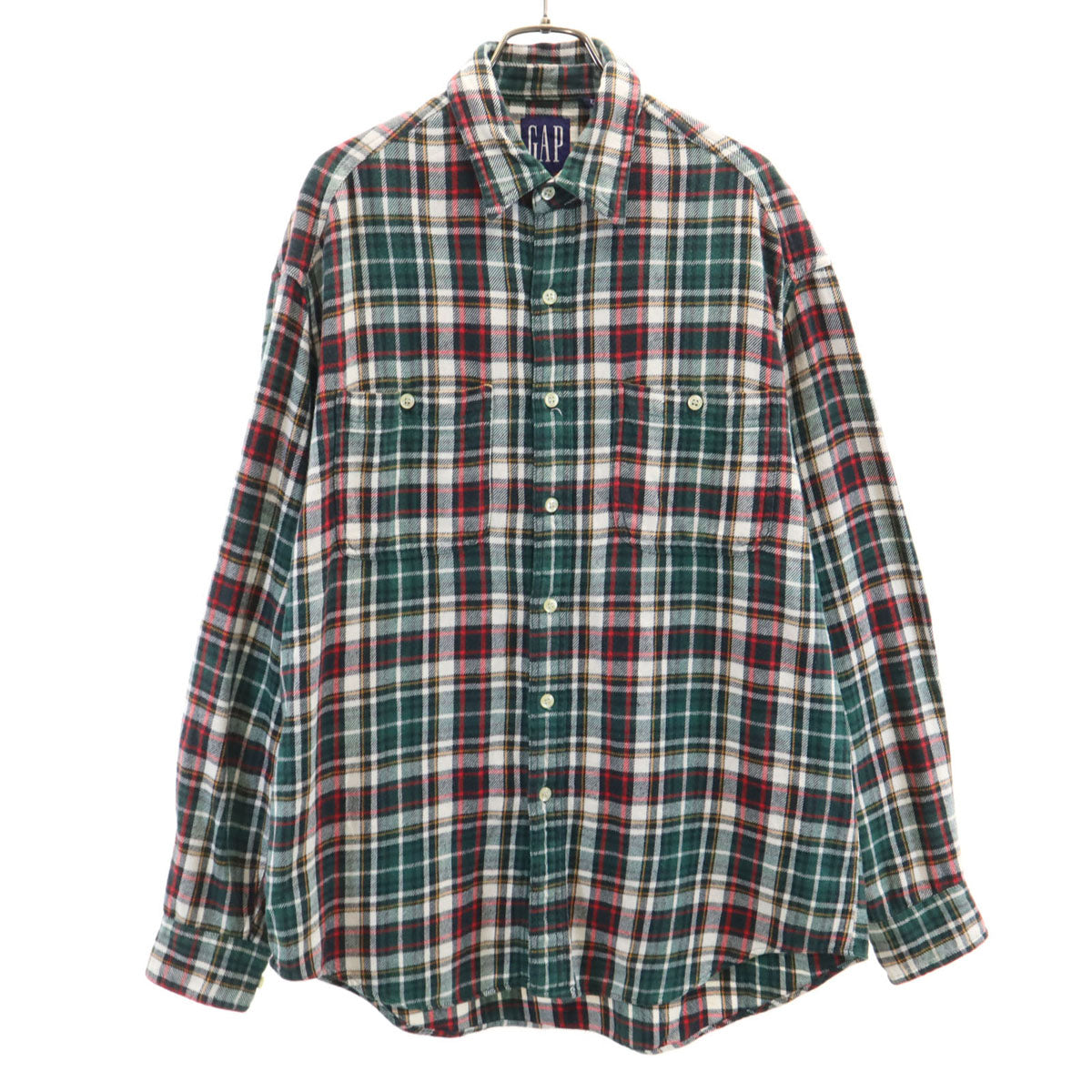 GAP ギャップ 90s オールド チェック柄 長袖 ネルシャツ M 深緑 メンズ