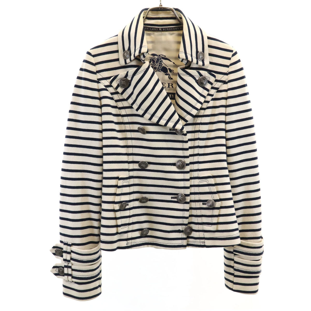 BURBERRY LONDON BLUE LABEL バーバリー ロンドン ブルーレーベル 日本製 ボーダー柄 マリン ジャケット 38 アイボリー 三陽商会 レディース