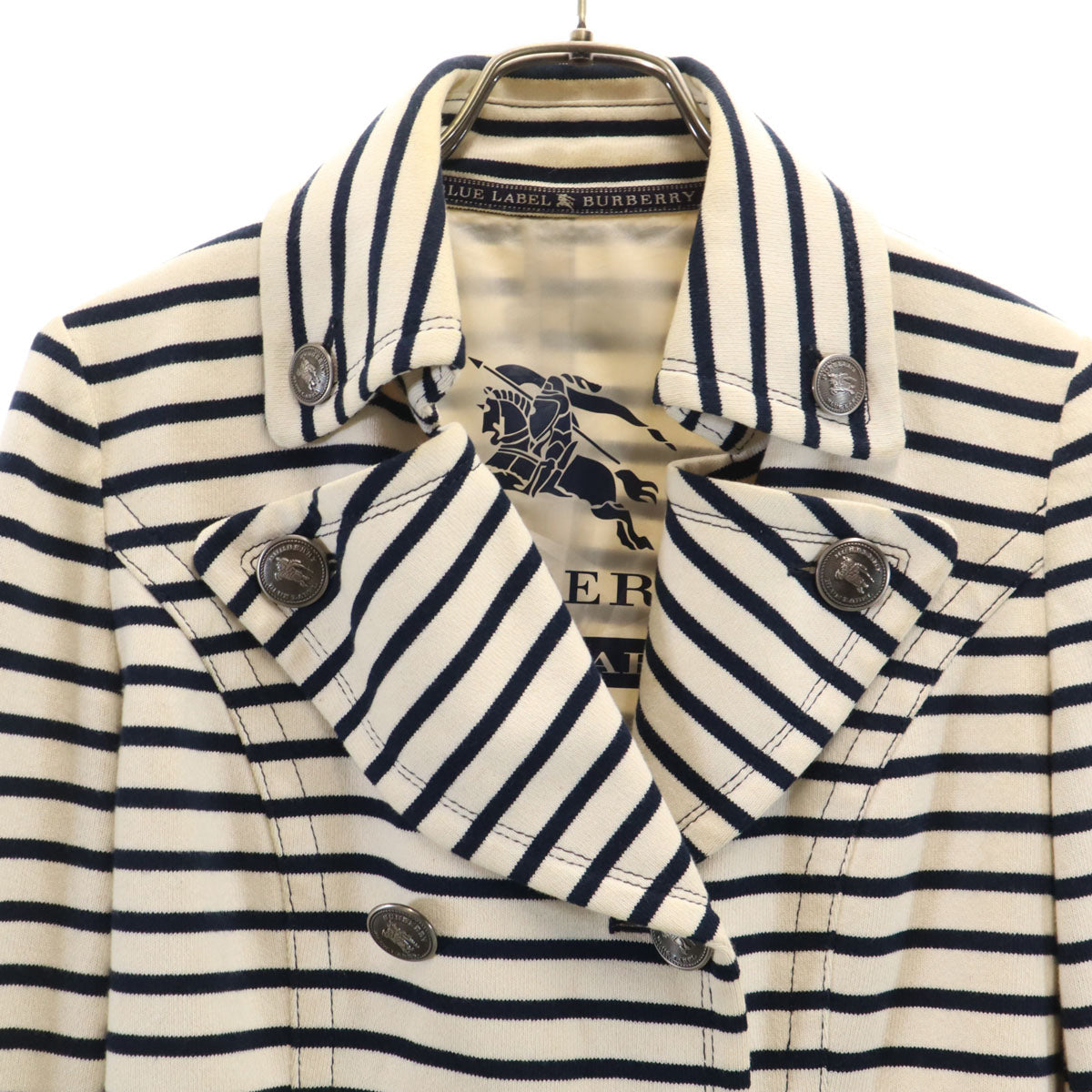 BURBERRY LONDON BLUE LABEL バーバリー ロンドン ブルーレーベル 日本製 ボーダー柄 マリン ジャケット 38 アイボリー 三陽商会 レディース