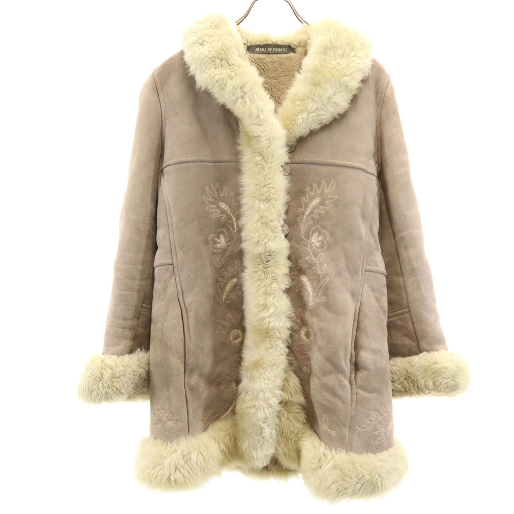 MADE IN FRANCE フランス製 刺繍 コート グレー系 裏ファー レディース
