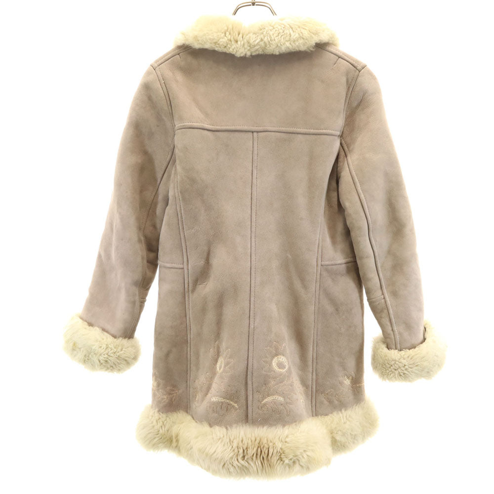 MADE IN FRANCE フランス製 刺繍 コート グレー系 裏ファー レディース