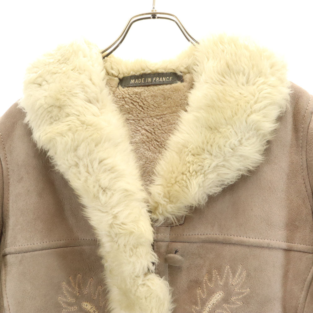 MADE IN FRANCE フランス製 刺繍 コート グレー系 裏ファー レディース