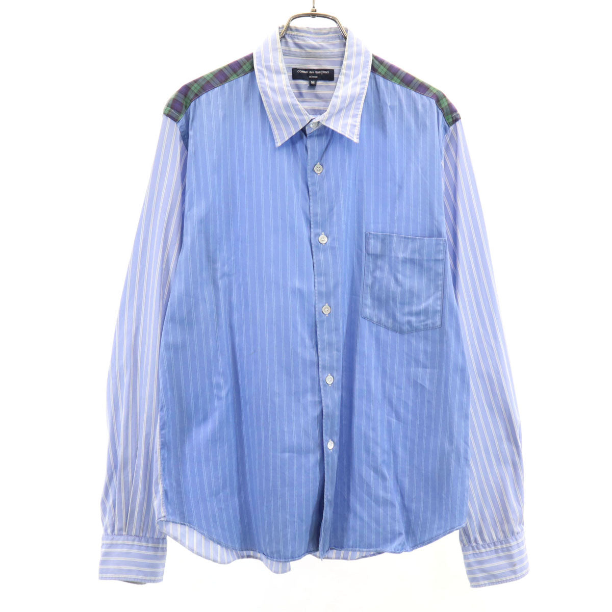 COMME des GARCONS HOMME コムデギャルソンオム 日本製 ストライプ柄 長袖 コットンシャツ M ブルー系 メンズ