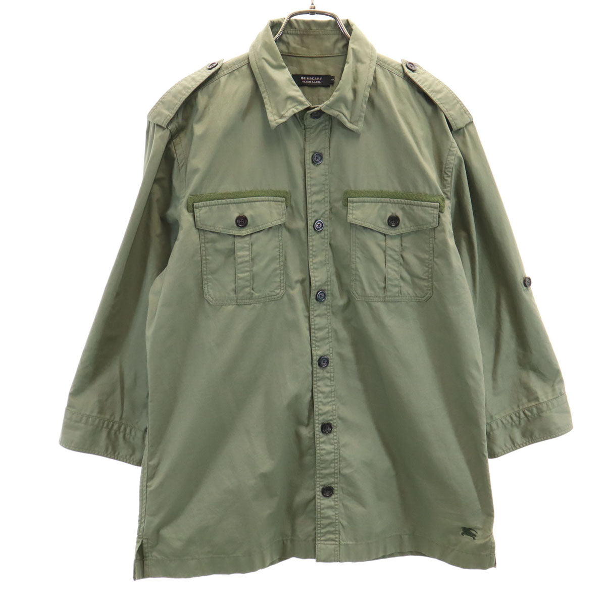 BURBERRY BLACK LABEL バーバリーブラックレーベル 7分袖 ミリタリーシャツ 3 オリーブ系 三陽商会 メンズ