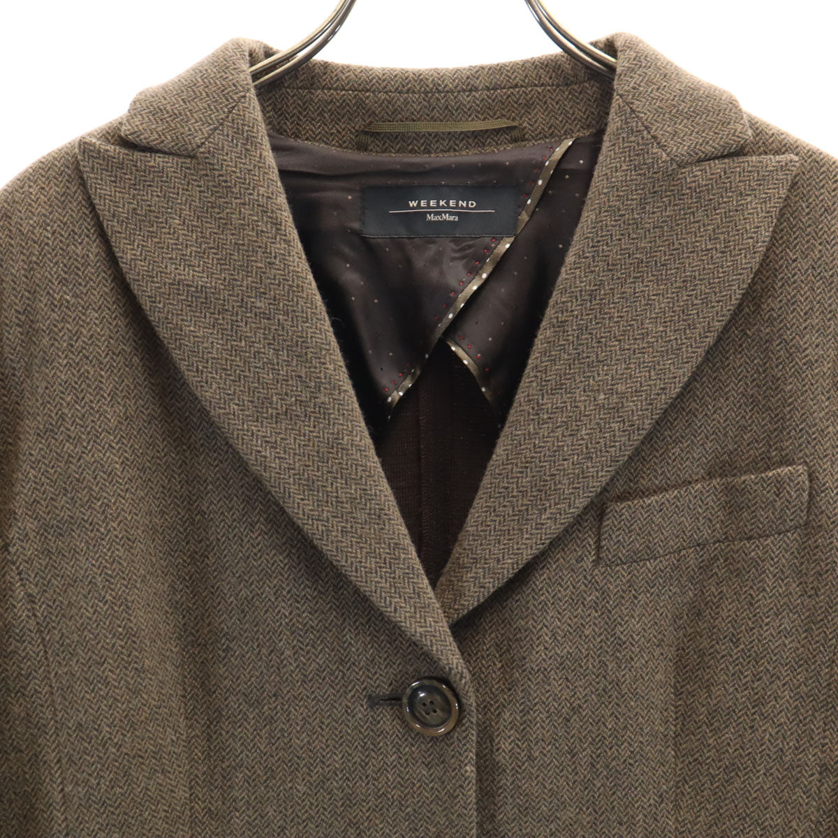 MAX MARA Weekend マックスマーラウィークエンド ヘリンボーン ニット切替 テーラードジャケット 42 ブラウン アンコン レディース