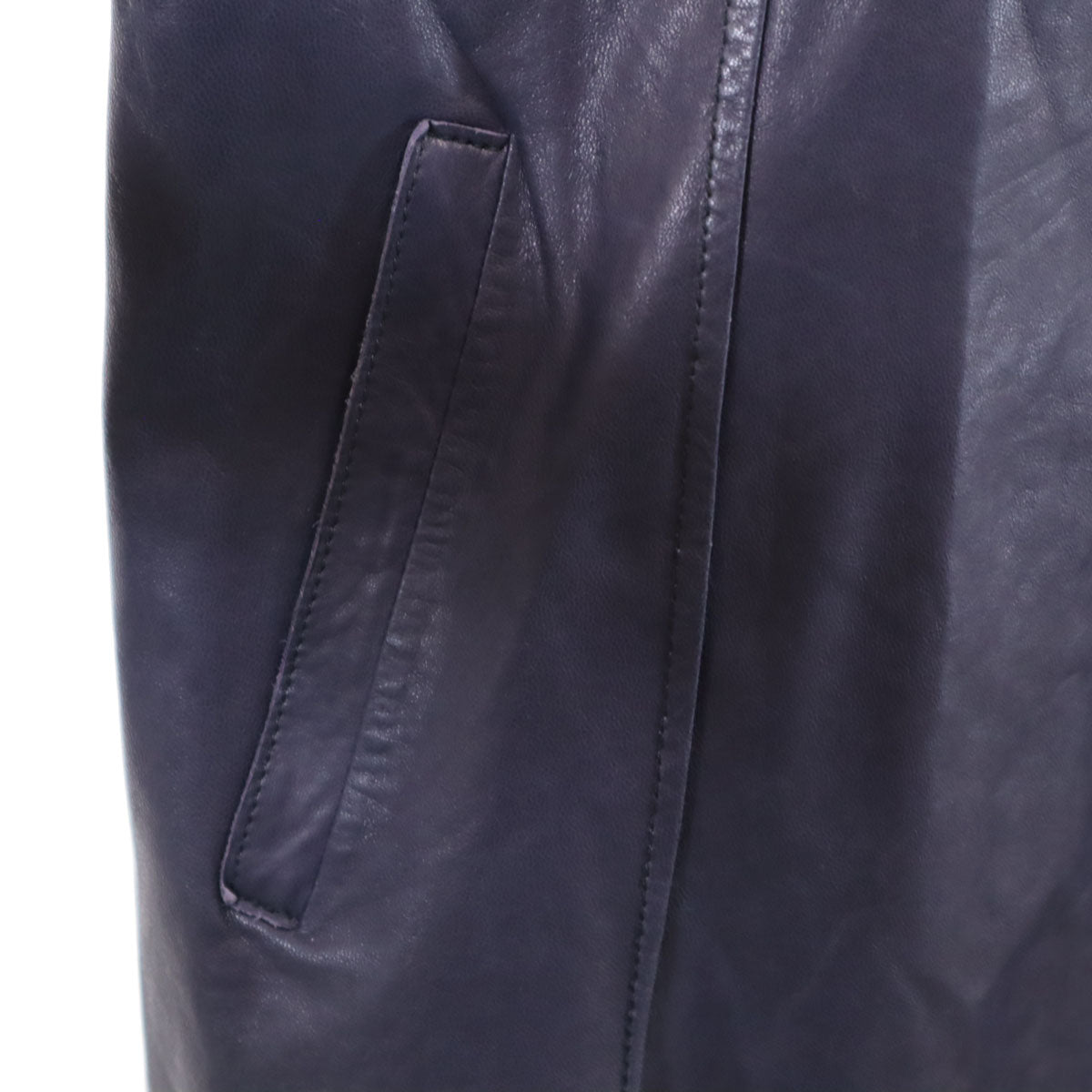 LANVIN LA COLLECTION ランバンコレクション 日本製 長袖 羊革レザー シャツ 38 ネイビー レディース