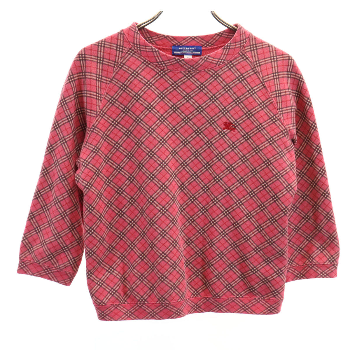 BURBERRY LONDON BLUE LABEL バーバリー ロンドン ブルーレーベル チェック柄 7分袖 クロップド丈 スウェット M レッドピンク 三陽商会 レディース