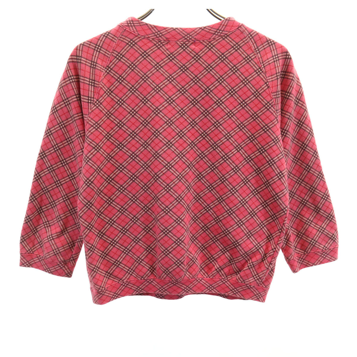 BURBERRY LONDON BLUE LABEL バーバリー ロンドン ブルーレーベル チェック柄 7分袖 クロップド丈 スウェット M レッドピンク 三陽商会 レディース