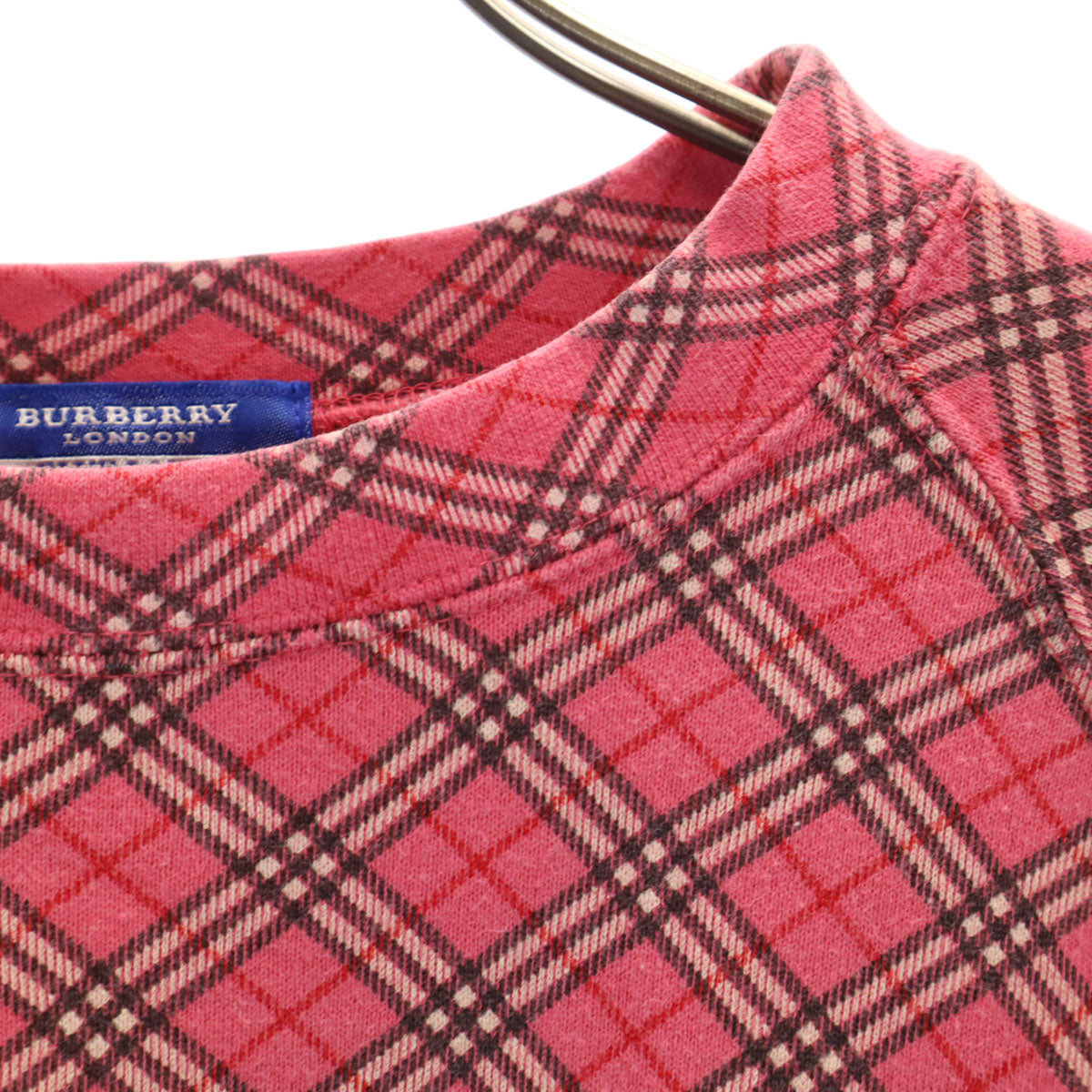BURBERRY LONDON BLUE LABEL バーバリー ロンドン ブルーレーベル チェック柄 7分袖 クロップド丈 スウェット M レッドピンク 三陽商会 レディース