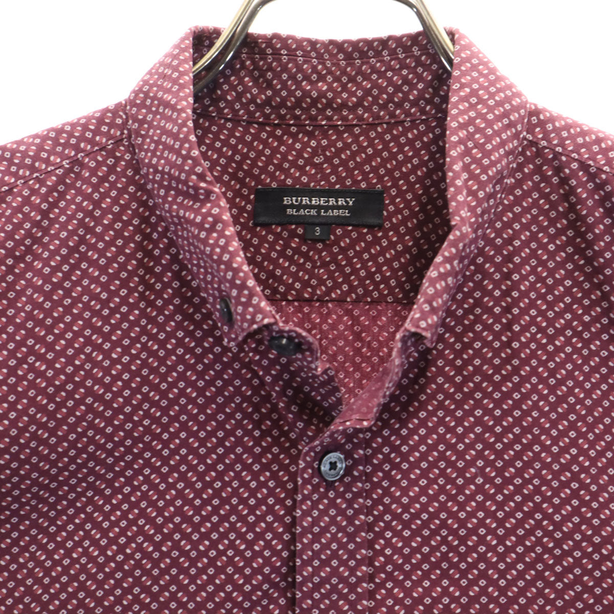 BURBERRY BLACK LABEL バーバリーブラックレーベル 総柄 長袖 ボタンダウンシャツ 3 ボルドー 三陽商会 メンズ