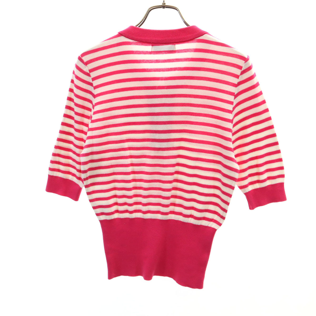 YVES SAINT LAURENT イヴサンローラン 90s オールド ボーダー柄 5分袖 ニット M ピンク レースアップ レディース