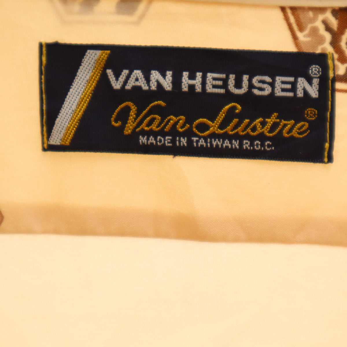 VAN HEUSEN ヴァンヒューゼン 70s ヴィンテージ 総柄 長袖 シャツ 15/34-35 ベージュ メンズ