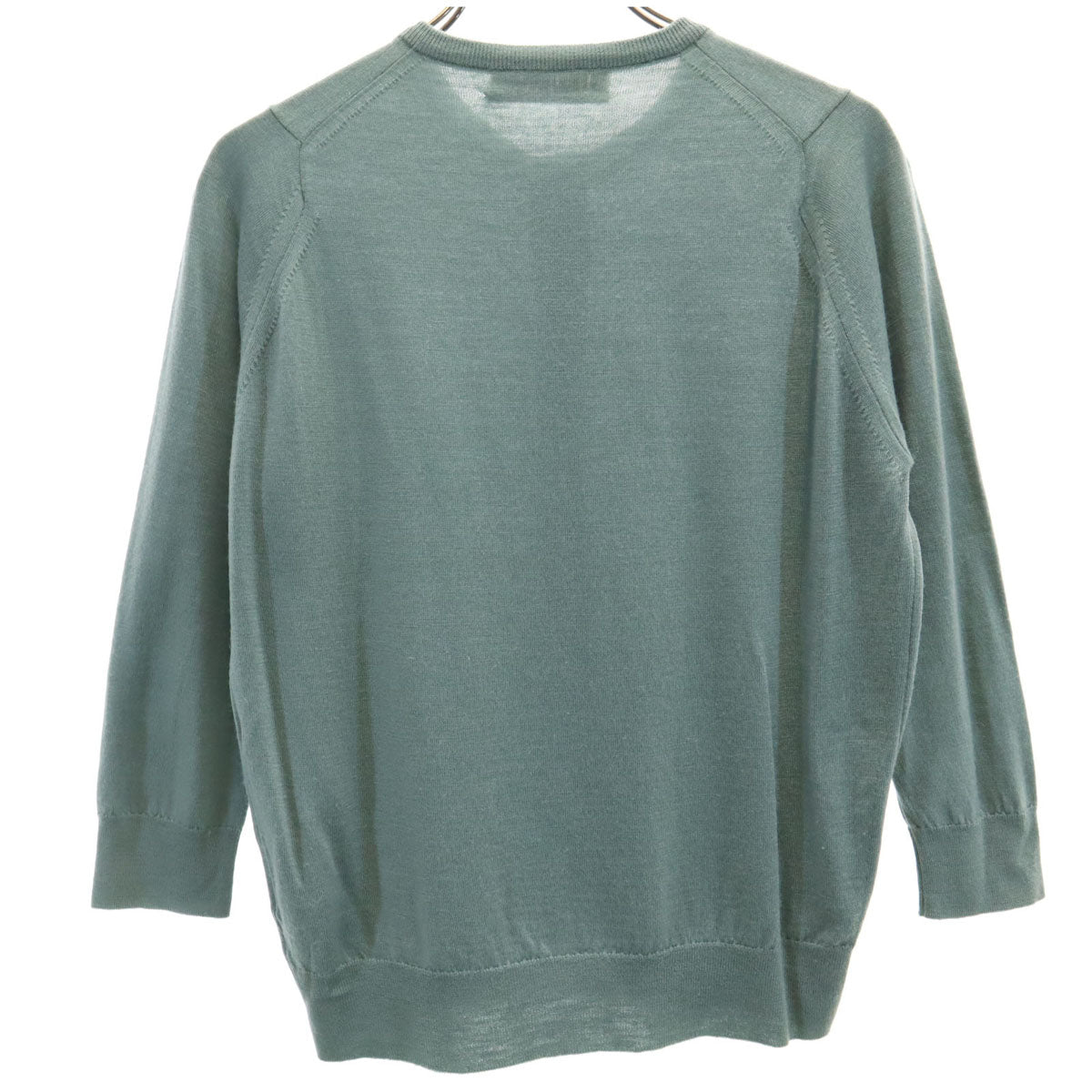 JOHN SMEDLEY ジョンスメドレー イングランド製 7分袖 ニットカーディガン S グリーングレー レディース