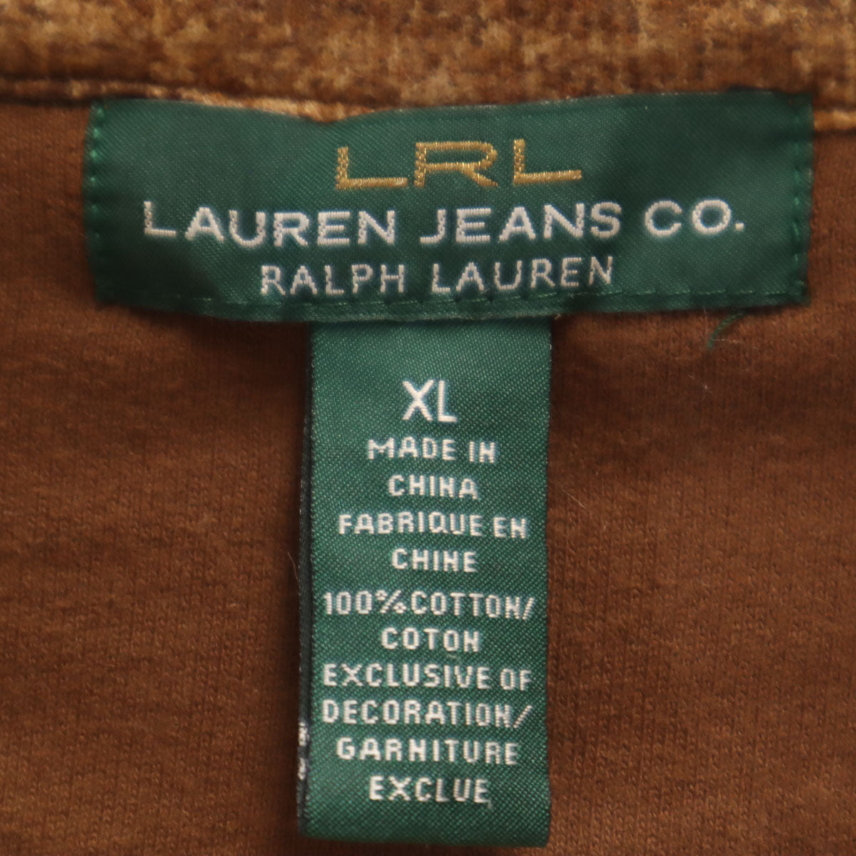 LAURENJEANSCO.RALPH LAUREN ローレンジーンズカンパニーラルフローレン 総柄 長袖 ショールカラー カーディガン XL ブラウン レディース