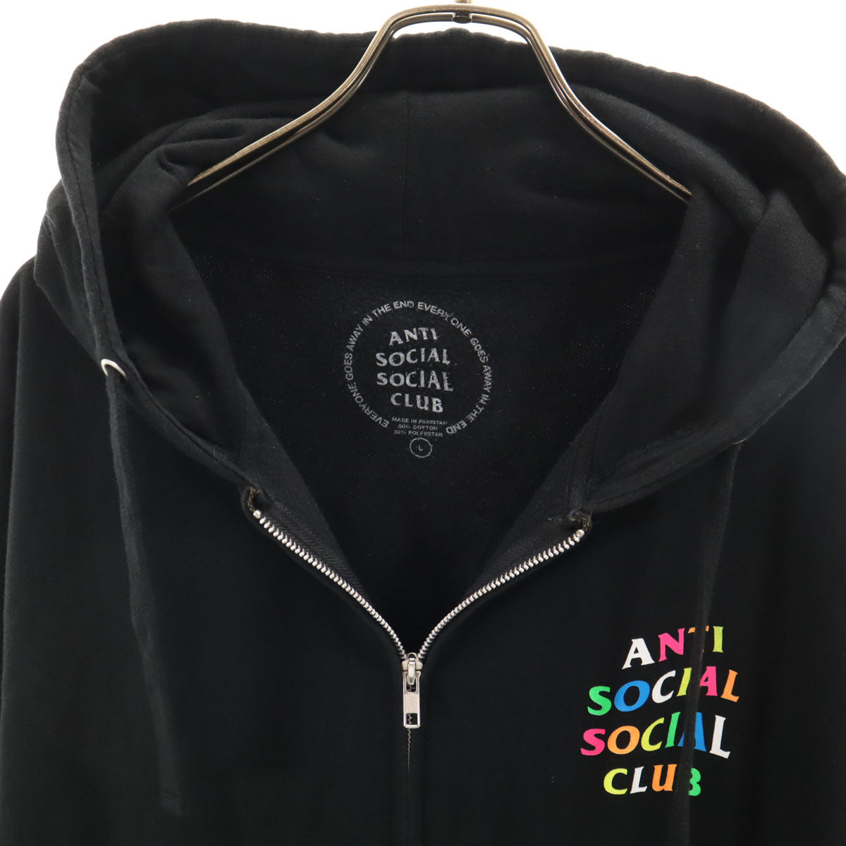 ANTI SOCIAL SOCIAL CLUB アンチソーシャルソーシャルクラブ バックロゴ 長袖 スウェット ジップパーカー L ブラック メンズ