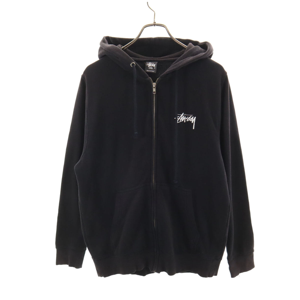 STUSSY ステューシー USA製 バックロゴ 長袖 スウェット ジップパーカー S ブラック メンズ