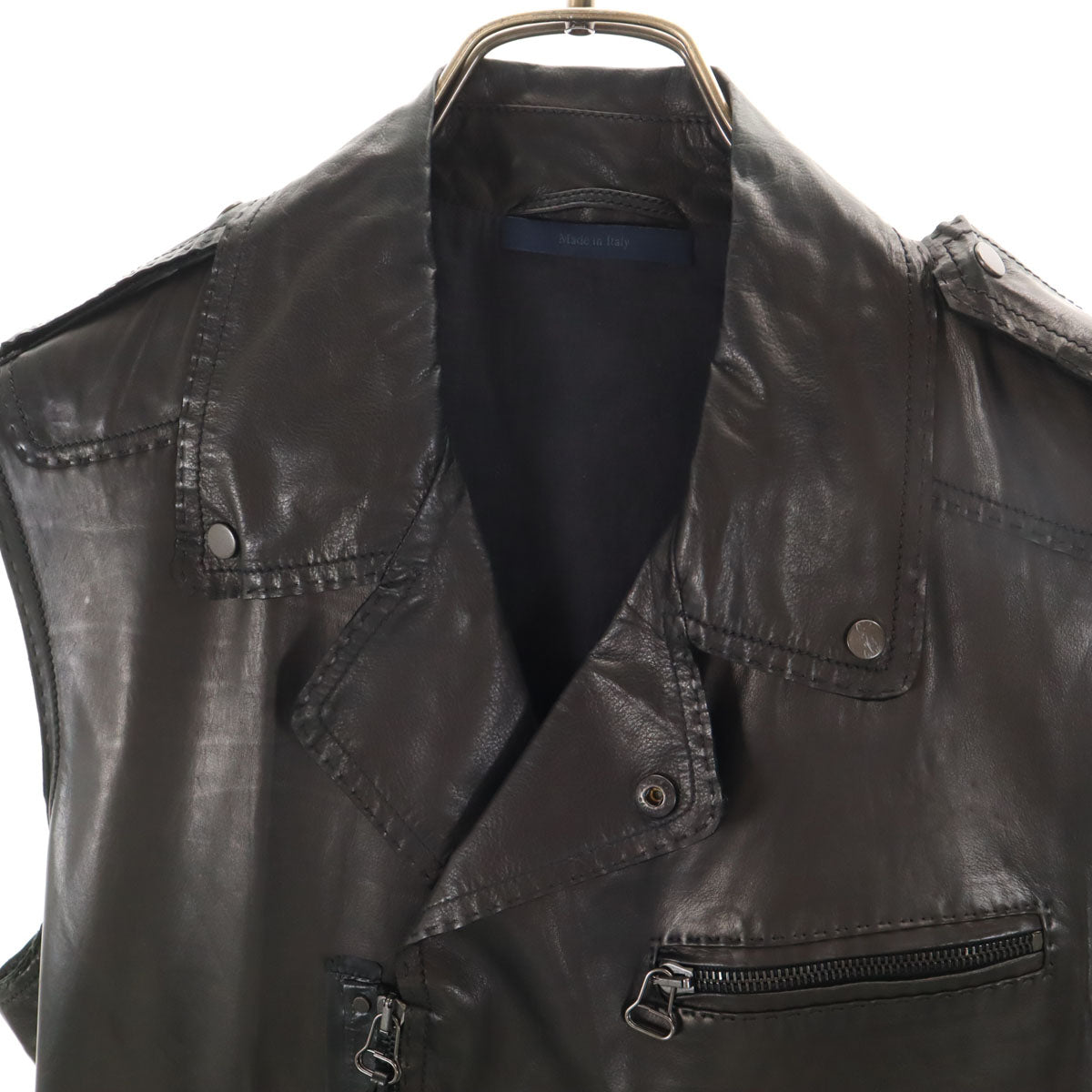 LANVIN ランバン イタリア製 カーフスキン レザー ベスト 44 ブラック メンズ