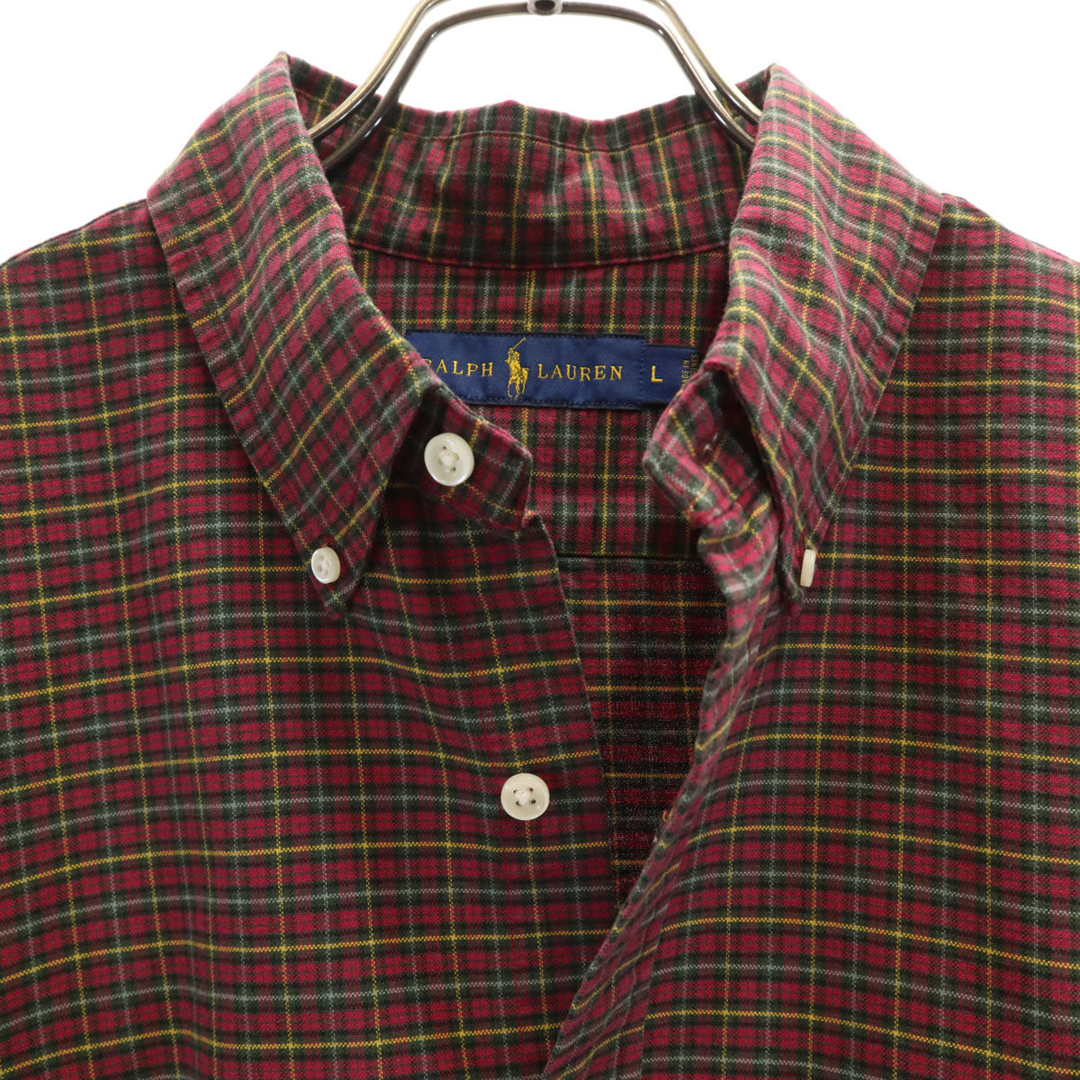 未使用 RALPH LAUREN ラルフローレン チェック柄 長袖 ボタンダウンシャツ L レッド系 メンズ