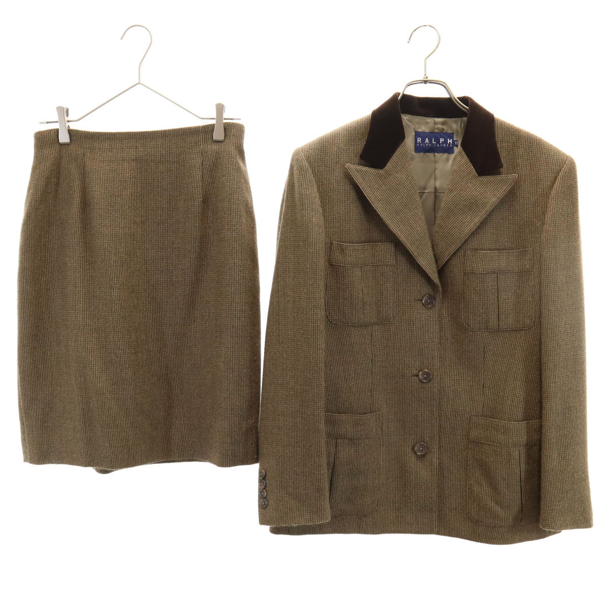 RALPH RALPH LAUREN ラルフラルフローレン 90s オールド ツイード スカートスーツ 上下 セットアップ 11 ブラウン レディース