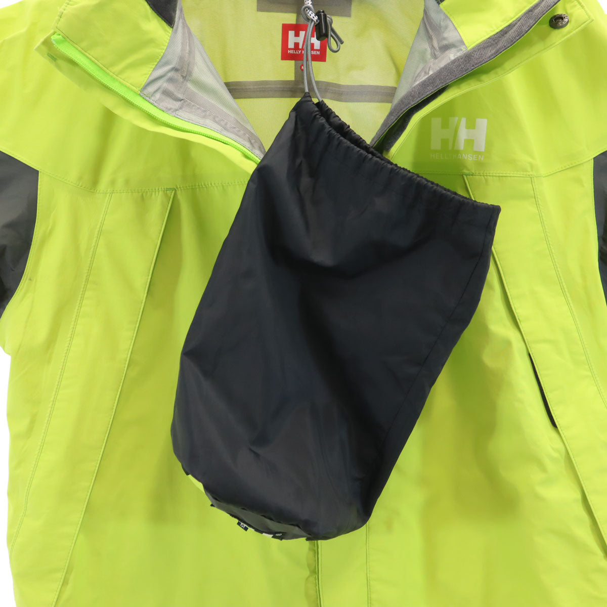 HELLY HANSEN ヘリーハンセン レインジャケット M イエローグリーン 収納袋付き メンズ