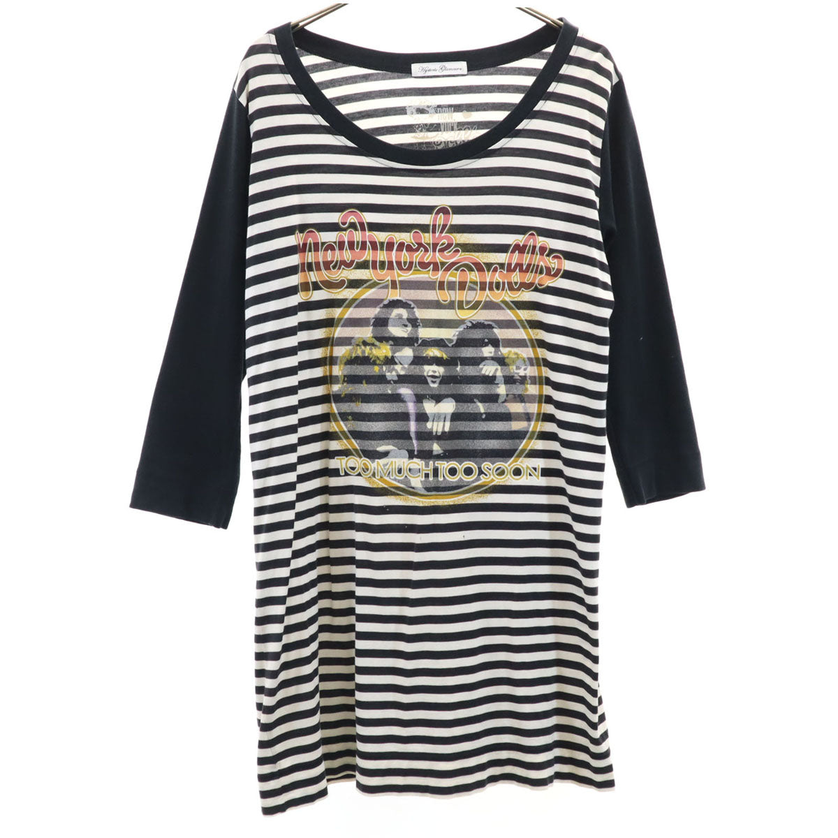 HYSTERIC GLAMOUR ヒステリックグラマー 日本製 ニューヨーク・ドールズ 7分袖 ロング Tシャツ FREE ブラック New York Dolls ロックバンド レディース