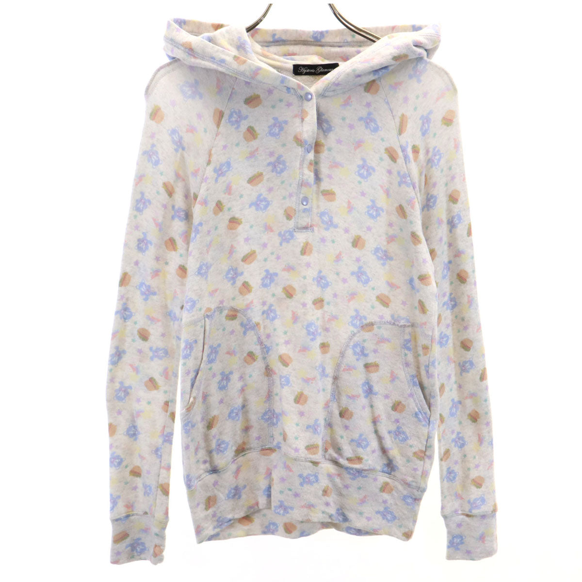 HYSTERIC GLAMOUR ヒステリックグラマー 日本製 総柄 長袖 パーカー FREE グレー レディース