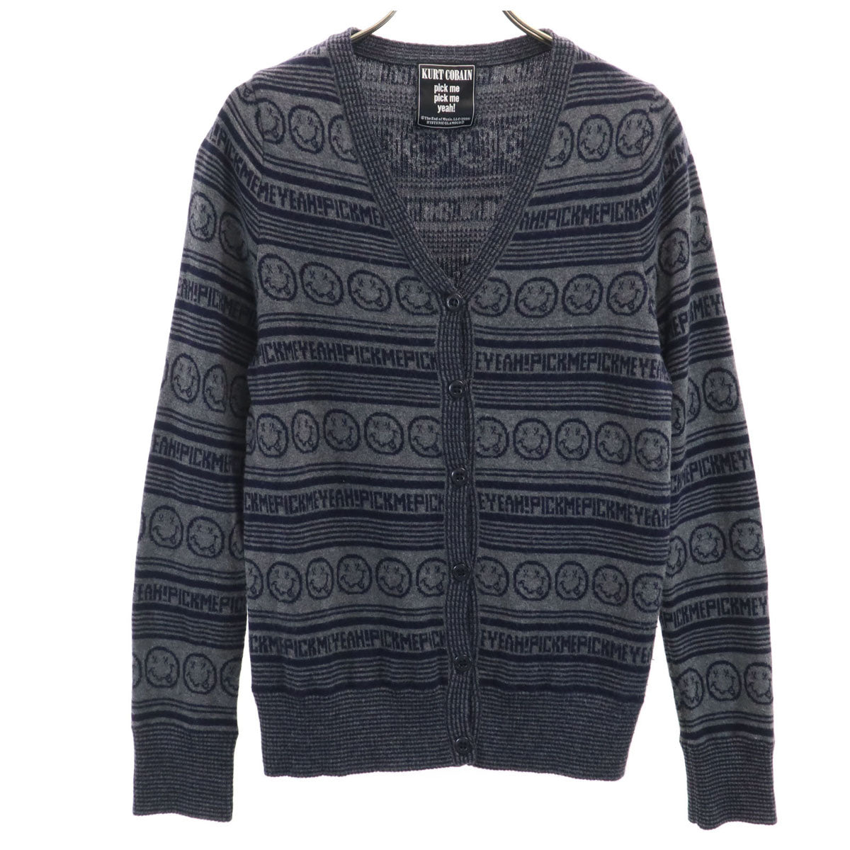 美品 HYSTERIC GLAMOUR ヒステリックグラマー カシミヤブレンド ニルヴァーナ カートコバーン 長袖 ニットカーディガン FREE グレー レディース