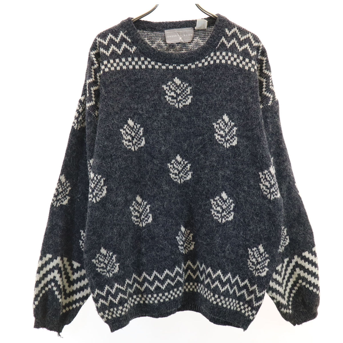 DRESSING ROOM ドレッシングルーム 90s オールド 総柄 長袖 セーター L チャコールグレー ニット メンズ
