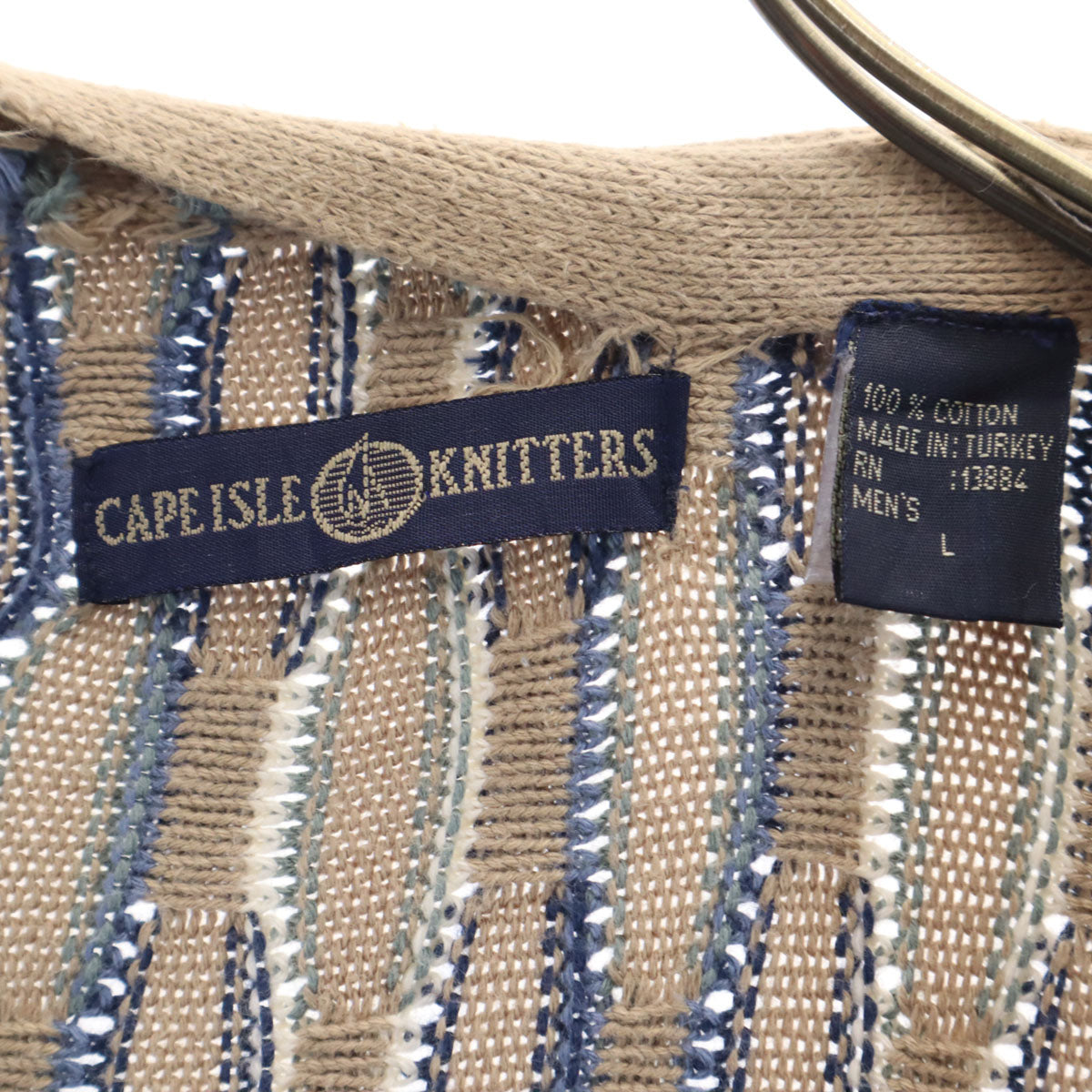 CAPE ISLE NITTERS ケープアイルニッターズ 90s 00s オールド 総柄 長袖 Vネック ニットカーディガン L ベージュ メンズ