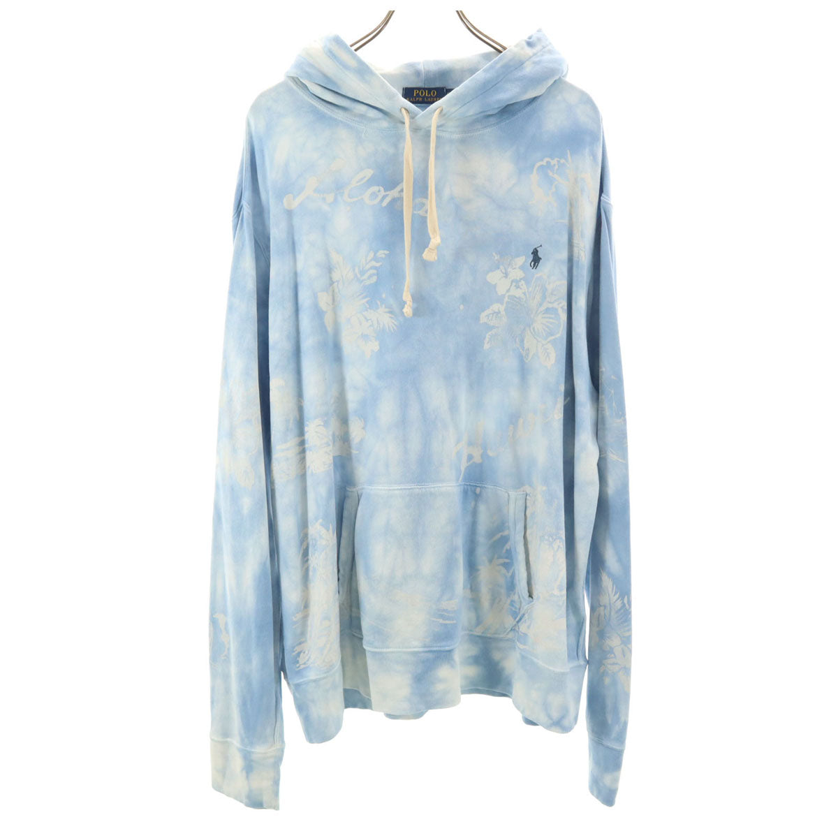 POLO RALPH LAUREN ポロラルフローレン タイダイ柄 長袖 スウェットパーカー XL ブルー系 プルオーバー ハイビスカス メンズ