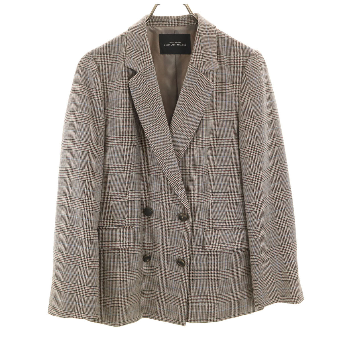 美品 GREEN LABEL RELAXING UNITED ARROWS グリーンレーベルリラクシング ユナイテッドアローズ グレンチェック柄 テーラードジャケット 38 ブラック系 ダブルボタン レディース