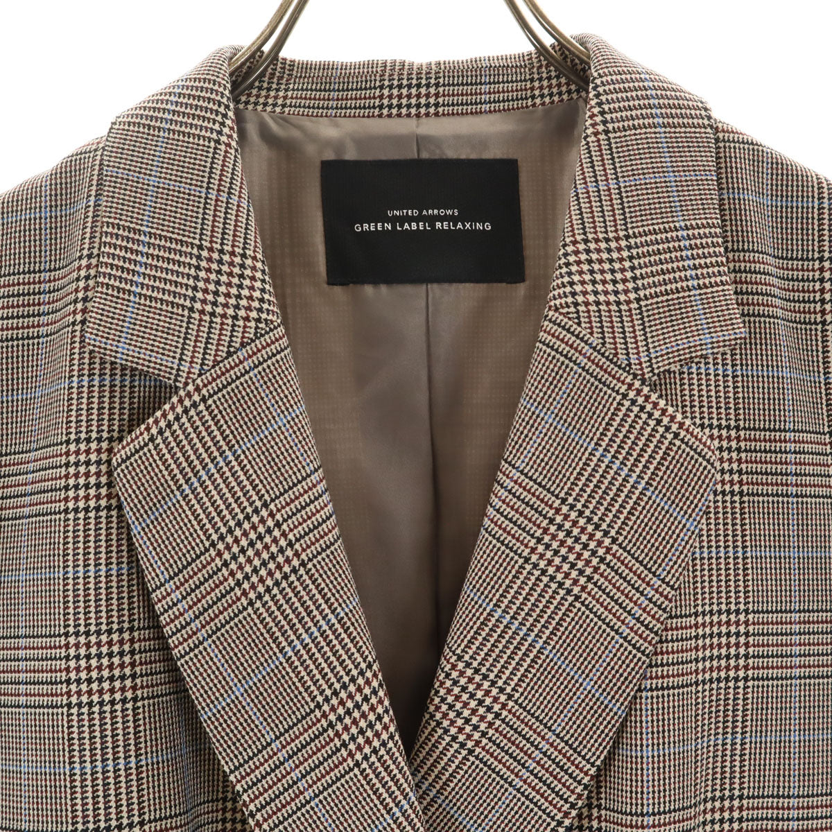 美品 GREEN LABEL RELAXING UNITED ARROWS グリーンレーベルリラクシング ユナイテッドアローズ グレンチェック柄 テーラードジャケット 38 ブラック系 ダブルボタン レディース