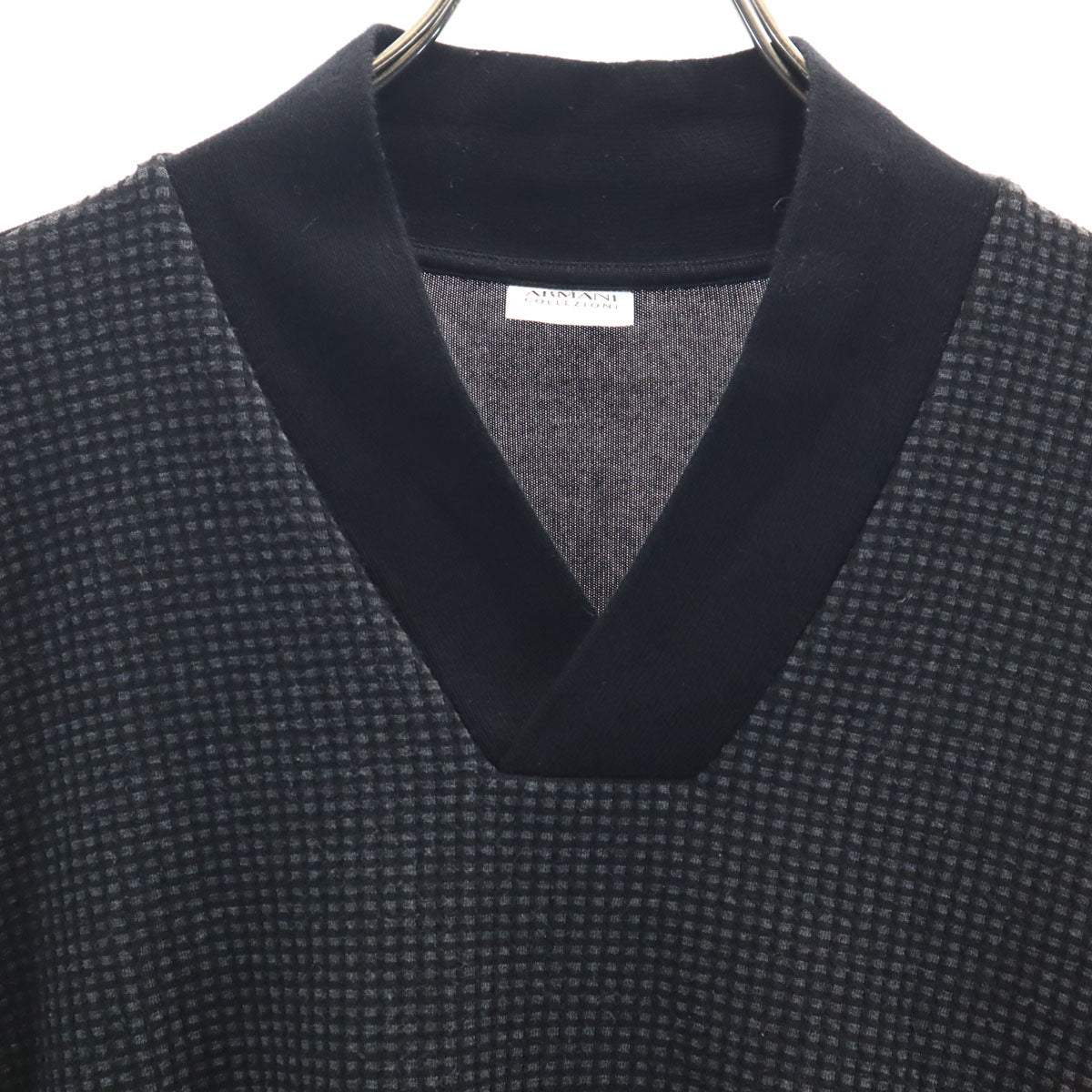 ARMANI COLLEZIONI アルマーニコレッツォーニ 長袖 Vネック ニット XL ブラック プルオーバー ハイゲージ メンズ