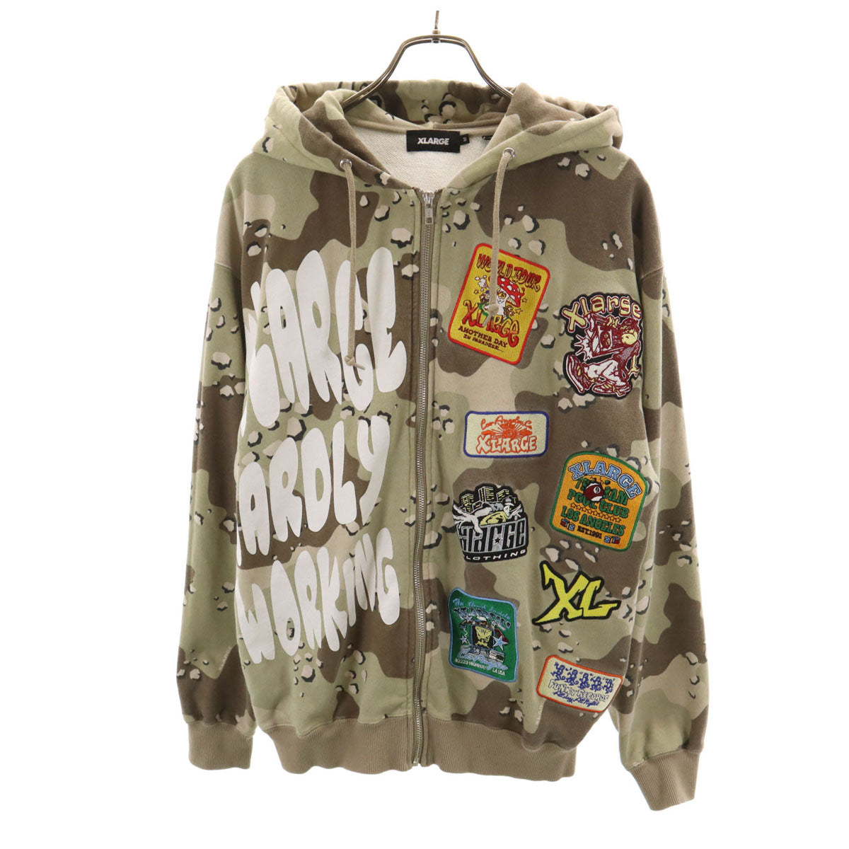 XLARGE エクストララージ カモフラ柄 長袖 スウェット ジップパーカー M オリーブ 迷彩 メンズ