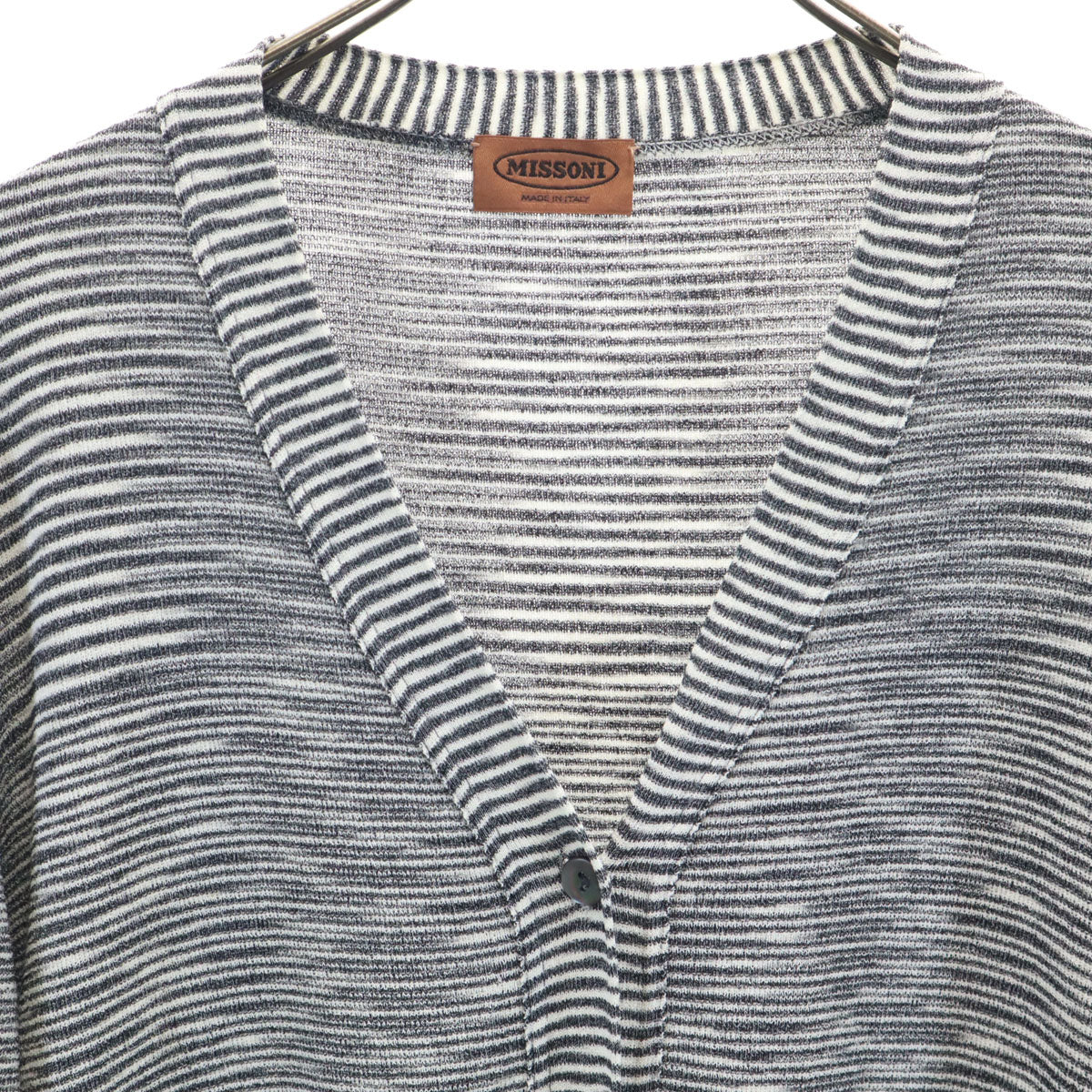 Missoni ミッソーニ イタリア製 ボーダー柄 長袖 Vネック ニットカーディガン 44 チャコールグレー レディース
