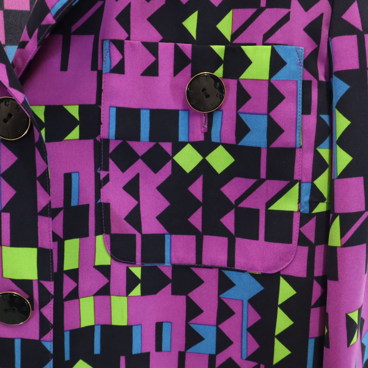 GIVENCHY ジバンシィ 90s 日本製 オールド 幾何学柄 長袖 オーバーサイズ シャツ 42 パープル 肩パッド付き レディース