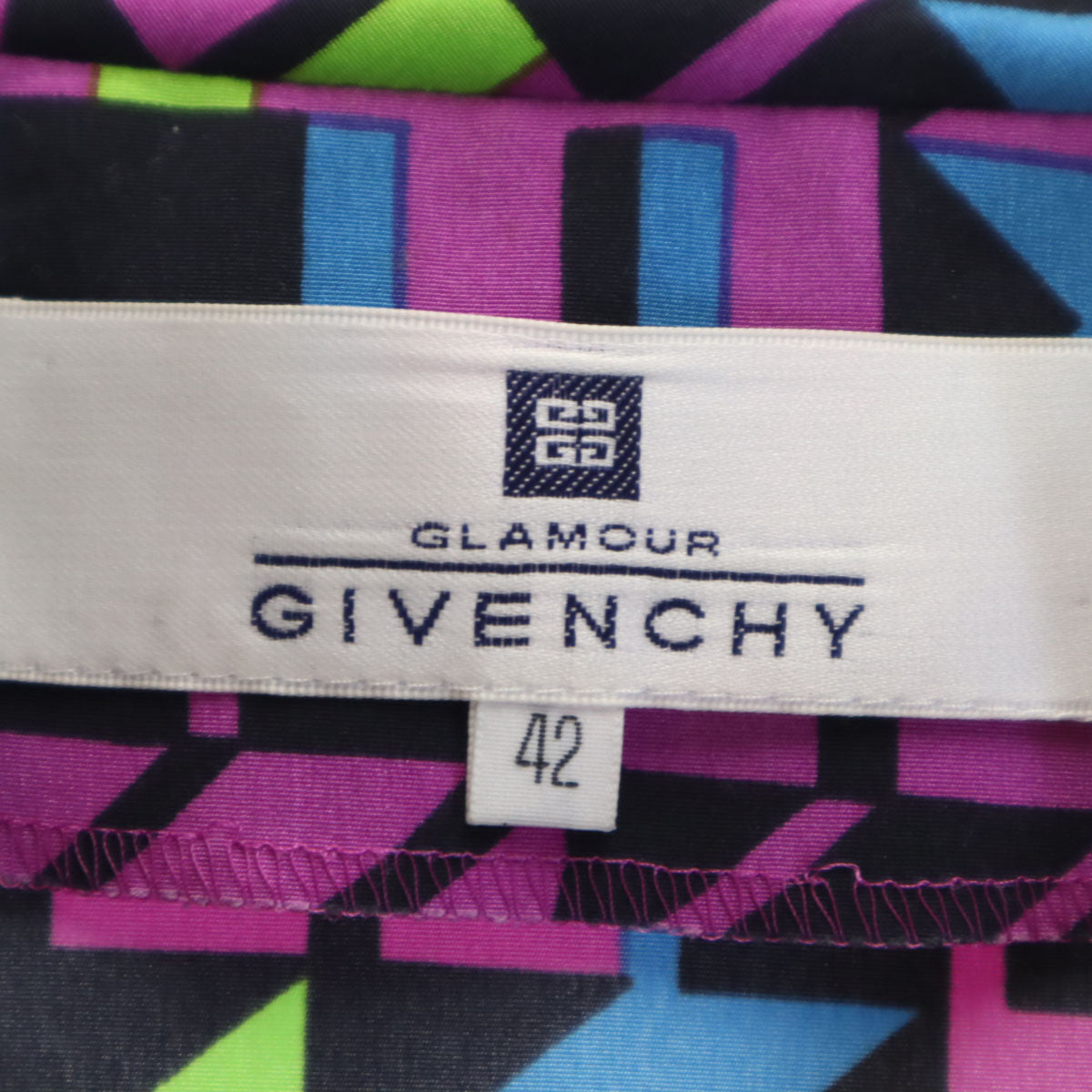 GIVENCHY ジバンシィ 90s 日本製 オールド 幾何学柄 長袖 オーバーサイズ シャツ 42 パープル 肩パッド付き レディース