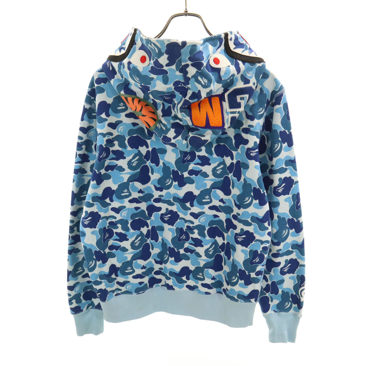 A BATHING APE アベイシングエイプ 日本製 シャーク カモフラ柄 長袖 スウェット ジップパーカー S ブルー 迷彩 メンズ