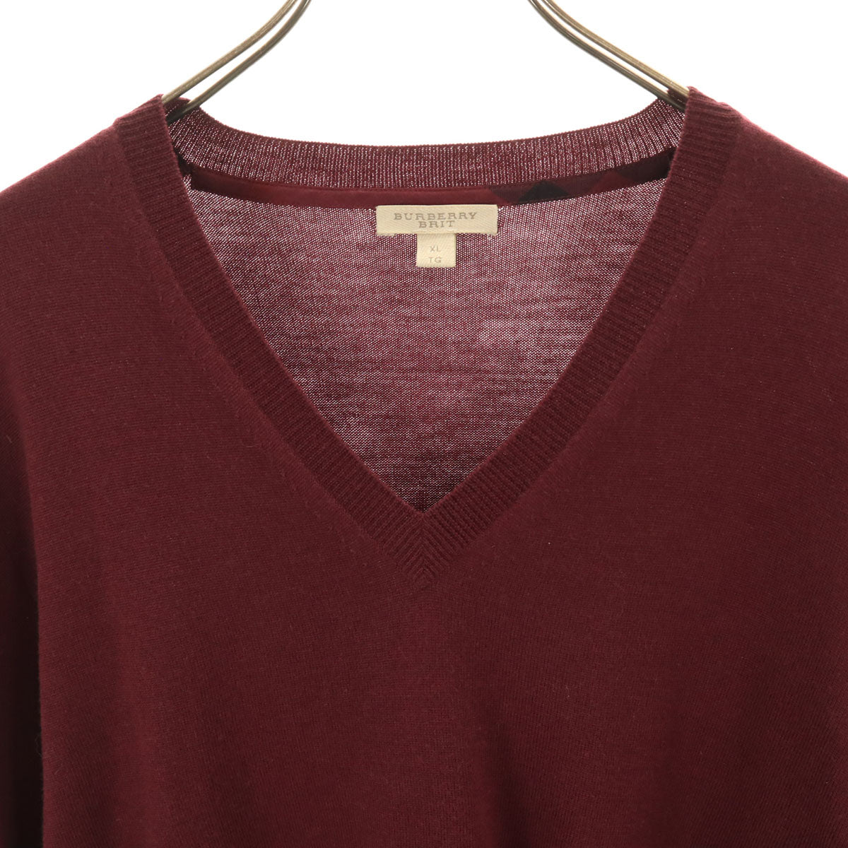 BURBERRY BRIT バーバリーブリット 長袖 Vネック ニット XL ボルドー セーター メンズ
