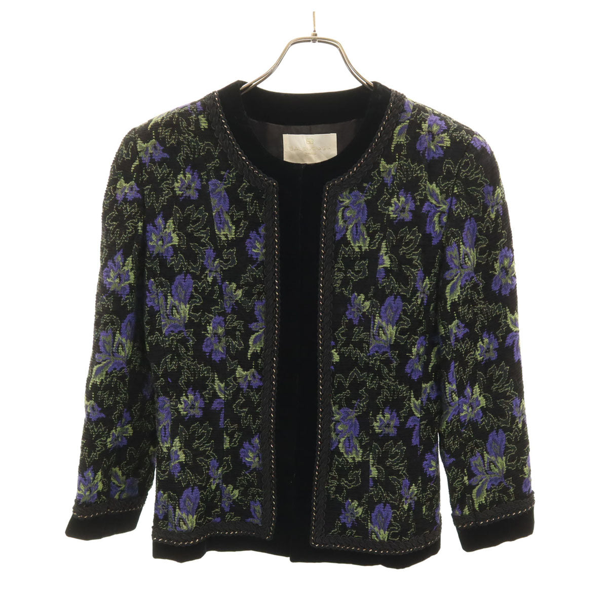 BALENCIAGA バレンシアガ 90s オールド 花柄 ジャガード ノーカラージャケット 11 ブラック レディース
