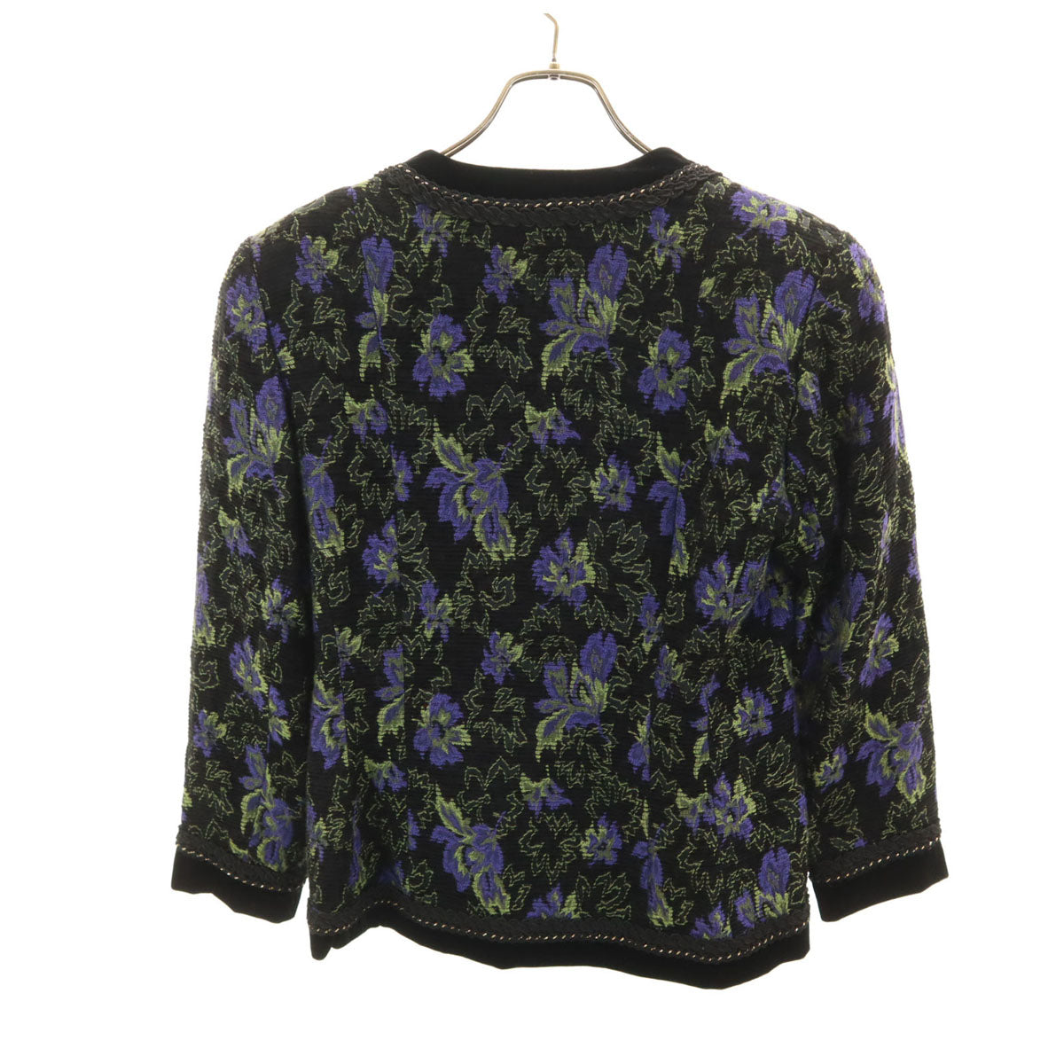 BALENCIAGA バレンシアガ 90s オールド 花柄 ジャガード ノーカラージャケット 11 ブラック レディース