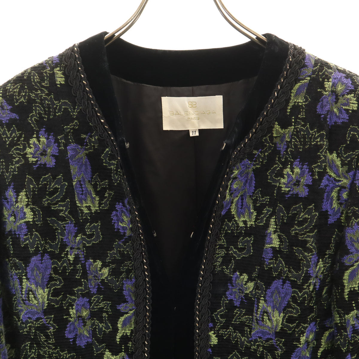 BALENCIAGA バレンシアガ 90s オールド 花柄 ジャガード ノーカラージャケット 11 ブラック レディース