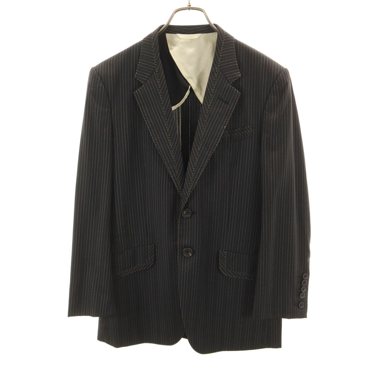PAUL SMITH COLLECTION ポールスミスコレクション 日本製 ストライプ柄 テーラードジャケット M チャコールブラック 収納バッグ ハンガー付き メンズ