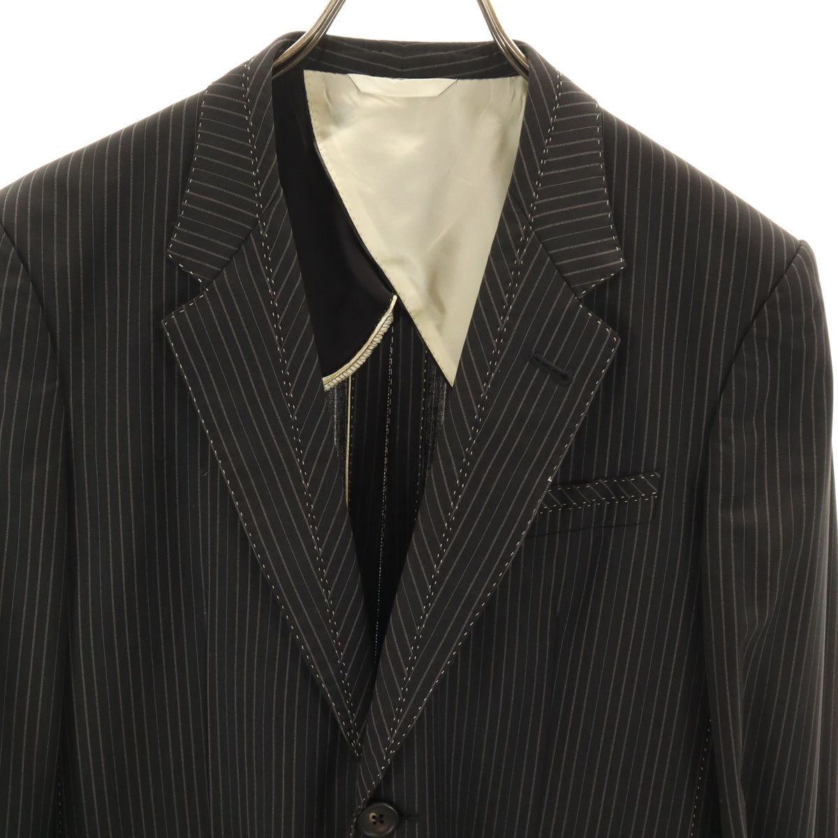 PAUL SMITH COLLECTION ポールスミスコレクション 日本製 ストライプ柄 テーラードジャケット M チャコールブラック 収納バッグ ハンガー付き メンズ