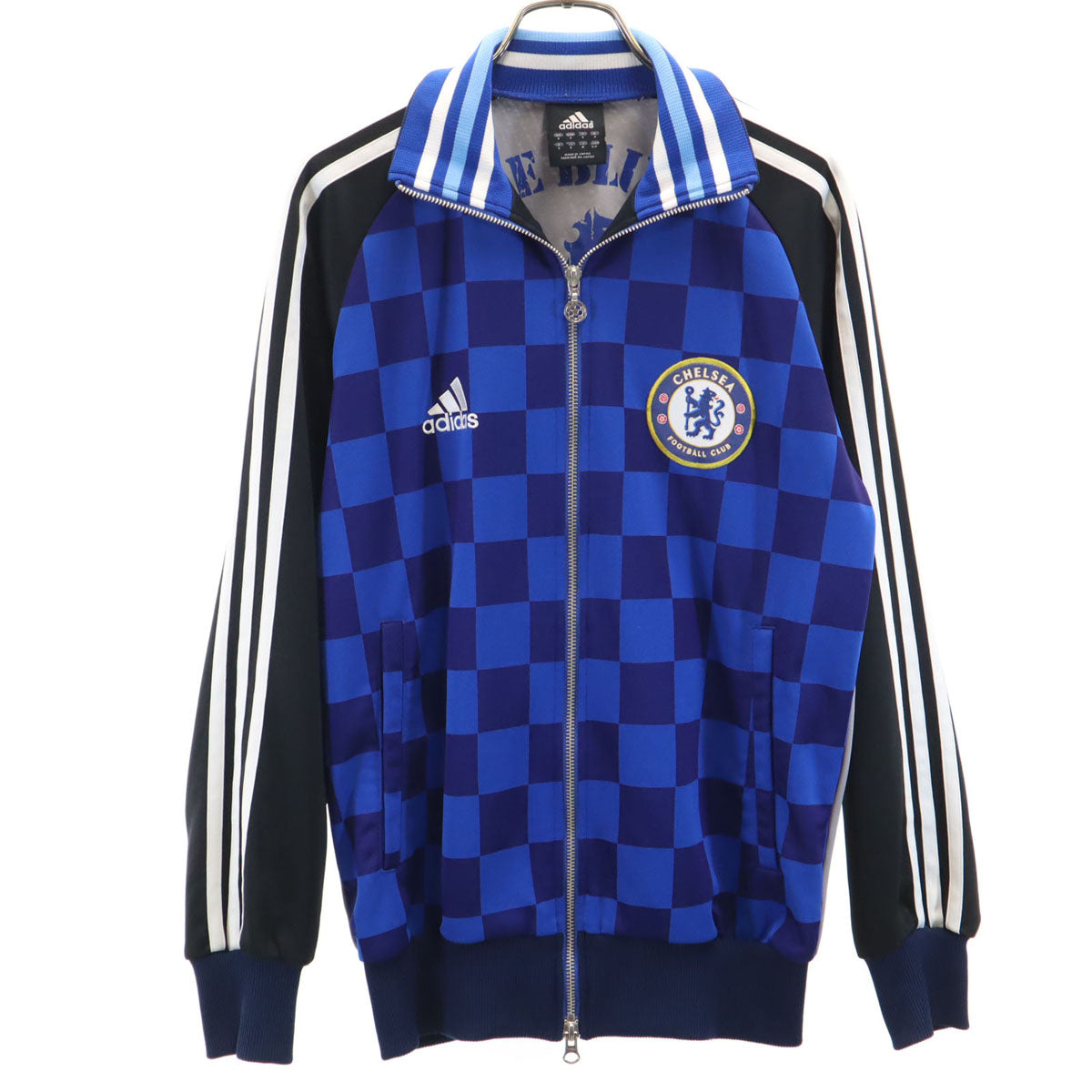 adidas アディダス チェック ジャージジャケット M ブルー系 3ライン メンズ