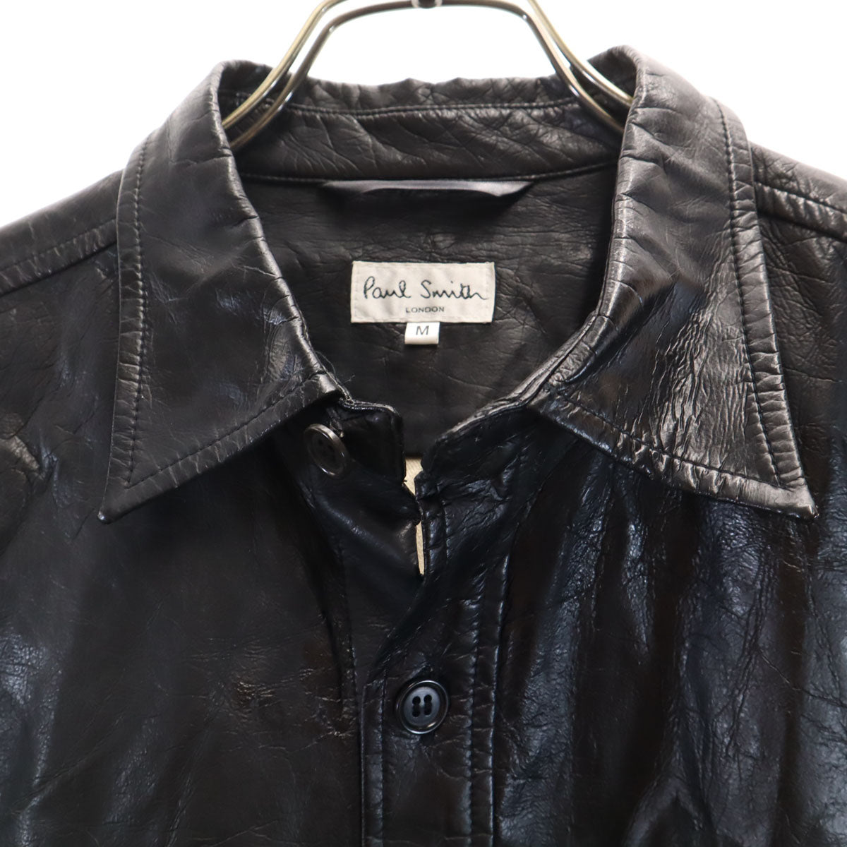 Paul Smith LONDON ポールスミスロンドン 90s 日本製 オールド 長袖 ウレタンコーティング加工 シャツ M ブラック メンズ